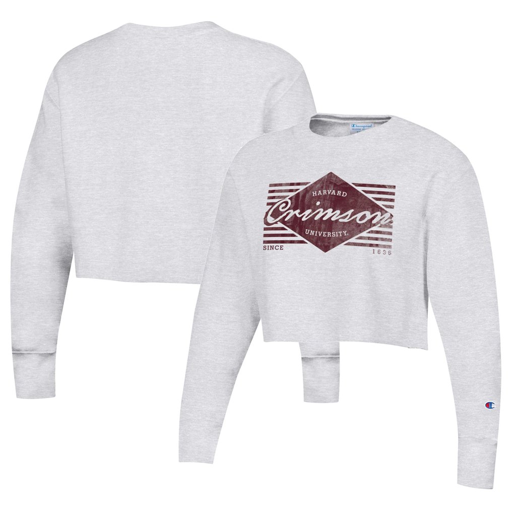 Harvard Crimson Champion Women's Reverse Weave Cropped Pullover Sweatshirt - Heather Gray